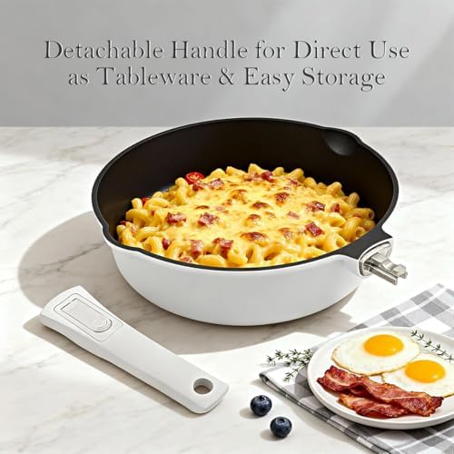10 Inch Deep Frying Pan Skillet with Lid, Saute Pan Nonstick,White - Image 6