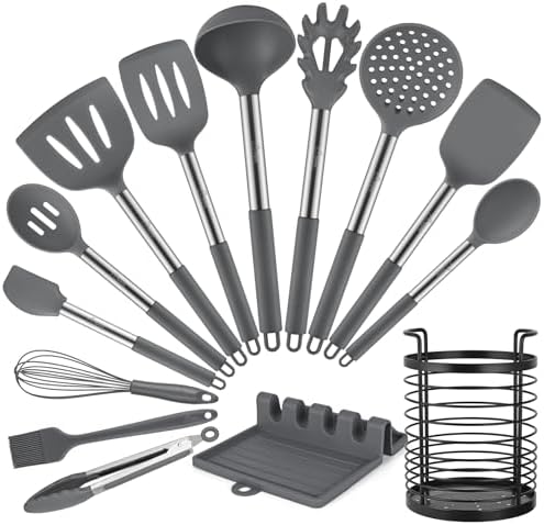 HOTEC Silicone Kitchen Cooking Utensils Set,14pcs Grey by Hotec
