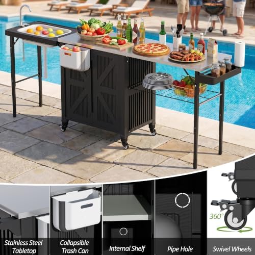 Spurgehom Outdoor Grill Cart with Storage Movable Grill Table - Image 5