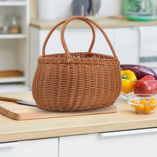 Luxshiny Rustic Imitation Rattan Basket Sturdy PP Woven Storage with Handle for Picnic Fruit Vegetable Bread Holder Multi-Function Decorative Organizer for Outdoor and Daily Use - Image 5