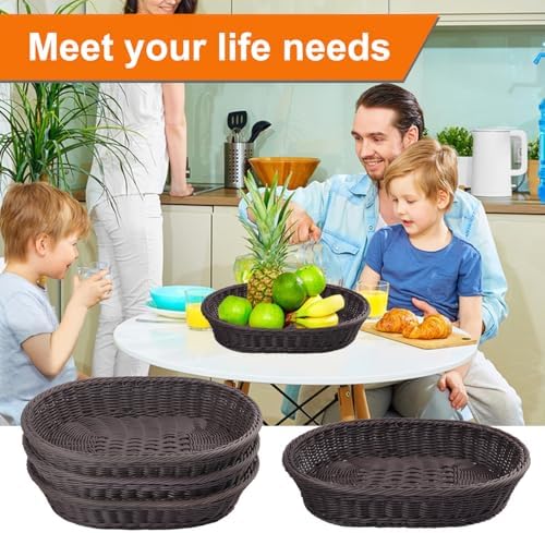 4 Pack 15.7 Inch Oval Poly Wicker Baskets, Plastic Oval Wicker Baskets, Rustic, Durable & Easy-Cleaning Wicker Bread Basket, for Home, Restaurant & Hotel Use, Coffee - Image 6