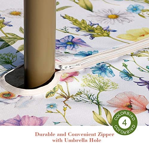 ColorBird Spring & Summer Outdoor Tablecloth Waterproof Spillproof Polyester Fabric Table Cover with Zipper Umbrella Hole for Patio Garden Tabletop Decor (60" Square, Zippered, Watercolor Floral) - Image 4