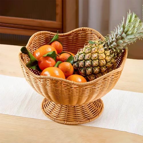 RT&BS Round Woven Fruit Basket for Counter, Wicker Bread Bowl, Woven Egg Baskets, Reusable Handwoven Basket for Living Room, Kitchen, Store, Restaurant, Outdoor, Party - Image 2