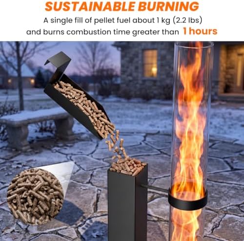 62 Inches Wood Pellet Patio Heater, Outdoor Fire Pit with Glass Tube - Image 6