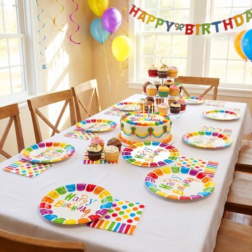 40Pcs Rainbow Polka Dot Happy Birthday Plates and Napkins Party Supplies - Image 6
