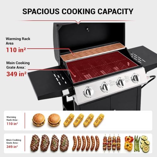 HUGROVE 4-Burner Propane Gas Grill for Outdoor Cooking 40000 BTU Black - Image 6