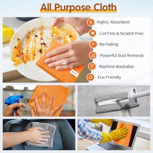 FIXSMITH Microfiber Cleaning Cloth -Pack of 50, Highly Absorbent Cleaning Rags(Grey&Orange), 16"X12" All Purpose Cleaning Towels for Housekeeping, Kitchen, Car, Reusable Microfiber Towels - Image 5