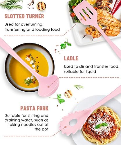 Pink Kitchen Utensils Set-12 Pieces Silicone Cooking Utensils Set - Image 4