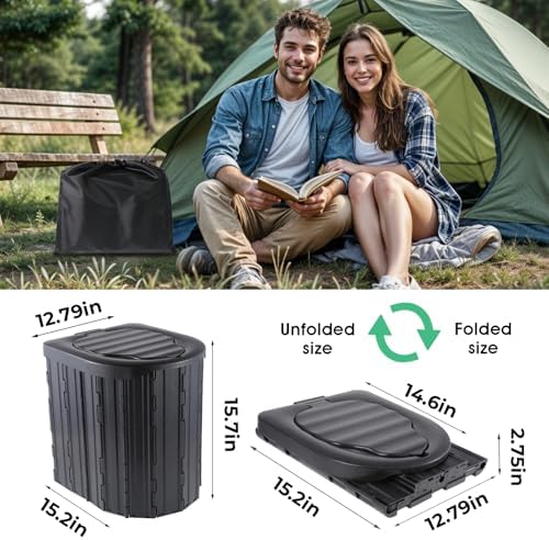 Camping Toilet, Portable Toilet for Adults, Camp Toilet with Handbag, Travel Potty for Camping, Hiking, RoadTrip, Car, Tent, Truck Drivers (black-15.7''H) - Image 4