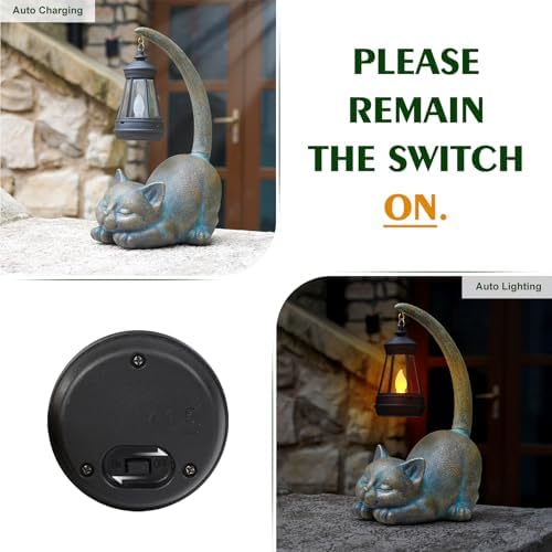 MININOVA Solar Garden Statues Cat Figurine Outdoor Decor with Solar Lantern - Image 5