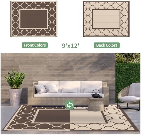 GENIMO Outdoor Rug, Waterproof Plastic Rugs for Patio, 9'x12' Coffee Beige - Image 4