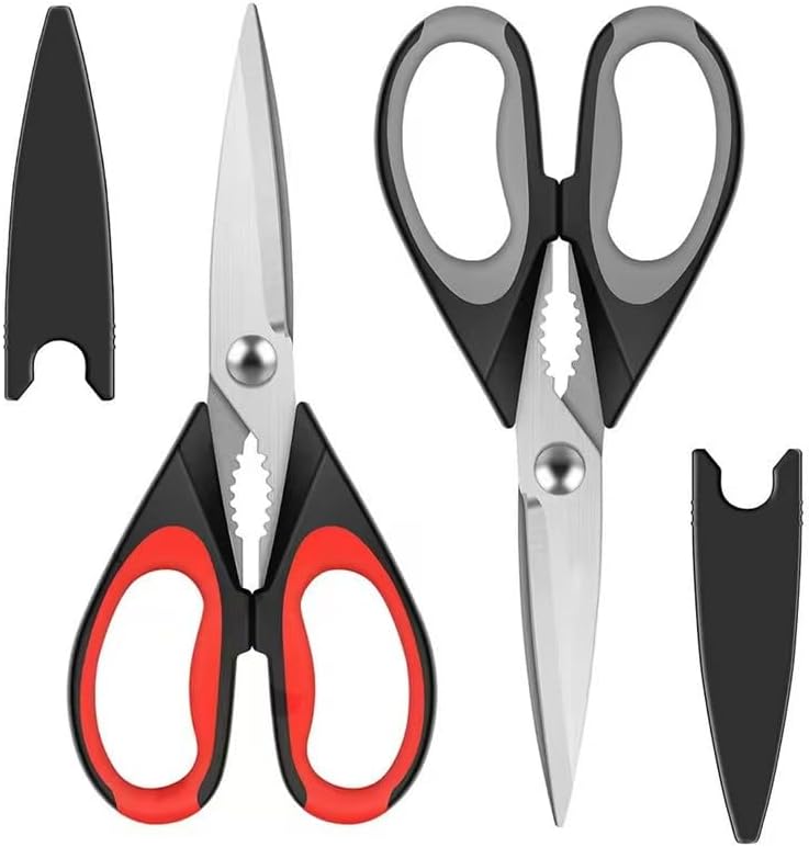 Kitchen Scissors All Purpose Heavy Duty, Kitchen Utensils Set, Stainless Steel Cooking Utensils Gadgets, Meat Poultry Food Shears Dishwasher Safe Utility Tools Home Gift (Black Red) by HFLYJPYW