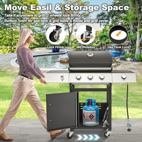 Upgraded 3 Burner 36000 BTU Propane Gas Grill with Side Burner - Image 3