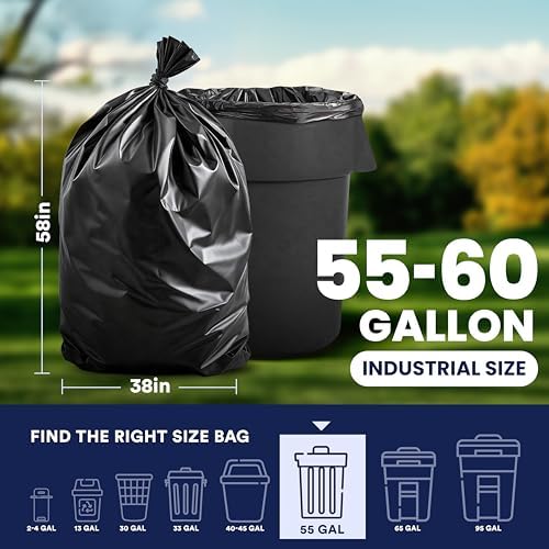 Plasticplace 55-60 Gallon Trash Bags │ 1.0 Mil │ Black Heavy Duty Garbage Can Liners │ 38” x 58” (100 Count) - Image 3
