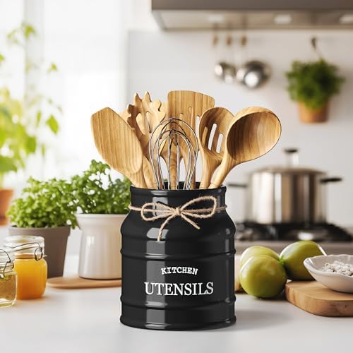 Barnyard Designs Ceramic Kitchen Utensil Holder Countertop 6.75″ (Black) - Image 2