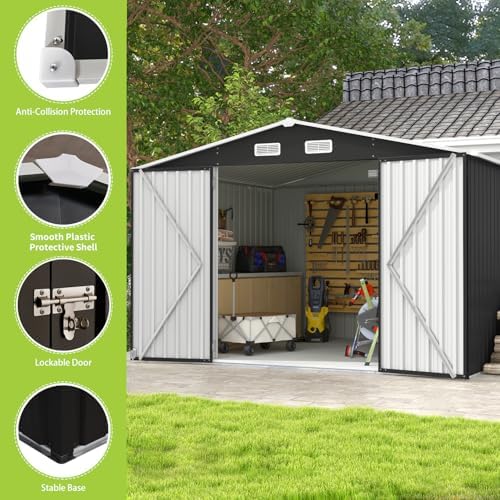 Aoxun 10 x 8FT Outdoor Storage Shed with Double Hinged Large Door, Black - Image 5