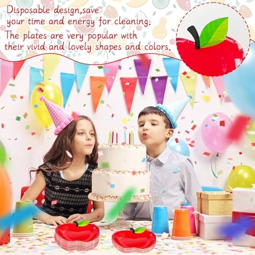 Woozettn 50 Pcs Red Apple Paper Plates Back to School Decorations,First Day of School Apple Shape Plates,Disposable Tableware Dinnerware for Preschool Graduation Party Supplies - Image 4