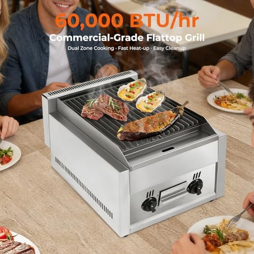 21" Gas Grill, 60TU/hr Commercial Countertop Gas Grill 2 Burner Gas Propane Flattop BBQ Stove Natural/Propane gas Radiant Char Broiler Grill with Adjustable Temperature for Garden Patio - Image 2