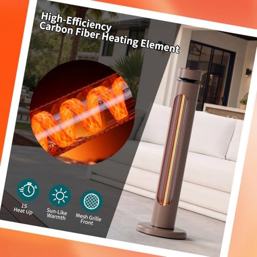 Patio Heater for Outdoor 1500W 8 Heat Levels 8H Timers Oscillation Carbon Fiber Heating Tip-Over&Overheat Protection Waterproof Electric Infrared Heater with Remote Brown - Image 4