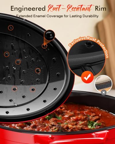 Nuwave 6 Qt PFAS-Free Enameled Cast Iron Dutch Oven Pot with Lid, Crimson - Image 4