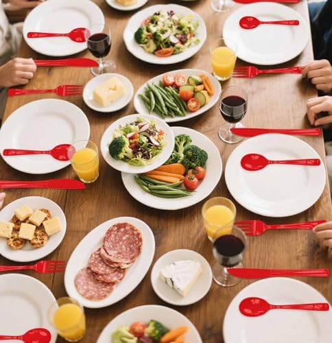 SietDESEO 50 PCS Red Plastic Spoons Disposable Utensils Heavy Duty Red Spoons Disposable Cutlery for Birthday Wedding Baby Shower Bridal Shower Plastic Silverware - Image 7