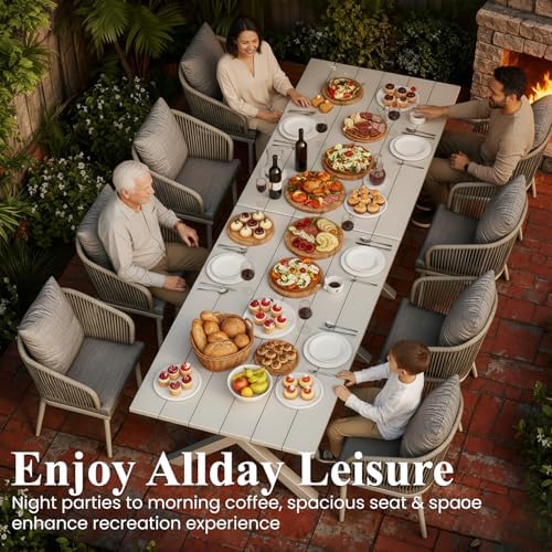 LayinSun 10 Pieces Outdoor Patio Dining Set, Aluminium Rectangular Dining Table and Wicker Rattan Chairs Set for Outside Backyard, Poolside - Image 2