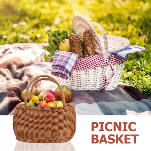 Luxshiny Rustic Imitation Rattan Basket Sturdy PP Woven Storage with Handle for Picnic Fruit Vegetable Bread Holder Multi-Function Decorative Organizer for Outdoor and Daily Use - Image 3