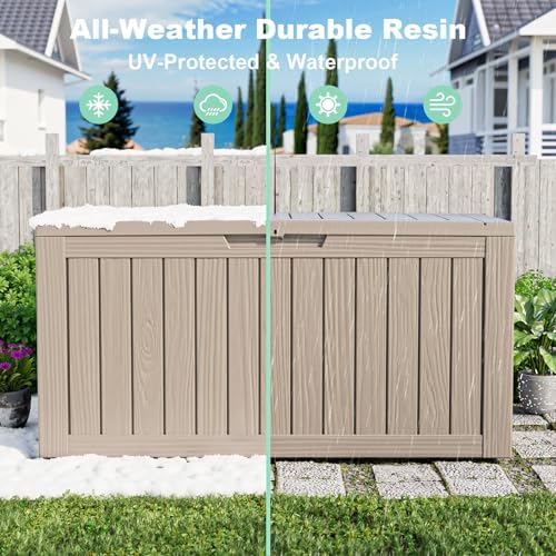 PatioZen 75 Gallon Outdoor Deck Box,Waterproof Resin Outdoor Storage Boxes, Outside Storage Lockable Container for Garden Tools,Indooor Cushions,Accessories (Grey) - Image 5