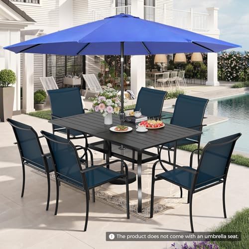 Incbruce 8-Piece Patio Furniture Set with Dark Blue Umbrella, Patio Table and Chairs Set of 6 Textilene Chairs and Rectangle Table with Umbrella Hole for Garden, Deck and Backyard (Blue) - Image 3