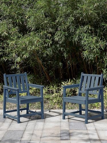 Patio Dining Chair Set of 2, HDPE Outdoor Dining Chair, Ergonomic HDPE Dining Chairs with Deep Seating, All Weather Outdoor Chairs Furniture for Backyard, Deck, Garden, Poolside, Navy - Image 2