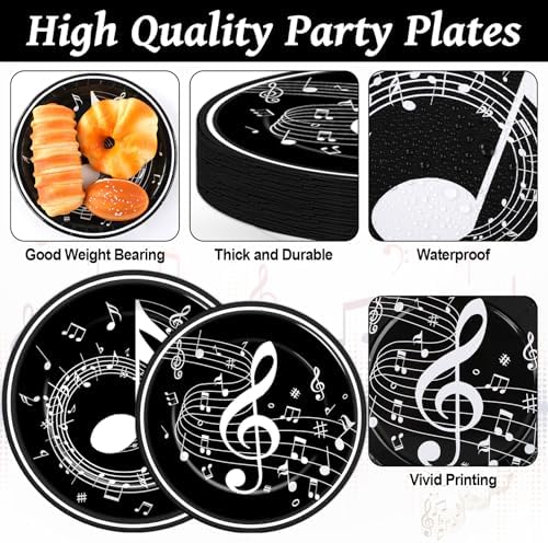 96PCS Musical Note Party Paper Plates and Napkins Music Themed Tableware Musical Notes Dinnerware Disposable Paper Plates for Baby Shower Music Concert Birthday Karaoke Christmas Decorations - Image 3