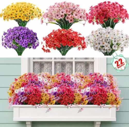 22 Pack Artificial Flowers for Outdoor Indoor Fake Plants(Multi-Colour) by PowbraceArtificialFlowers