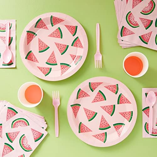 BLUE PANDA Pink Watermelon Paper Plates - Heavy-Duty Disposable Watermelon Dessert Plates - Baby Shower & 1st Birthday Tableware - One in a Melon Party Decoration - 9 Inch - Pack of 80 - Image 2