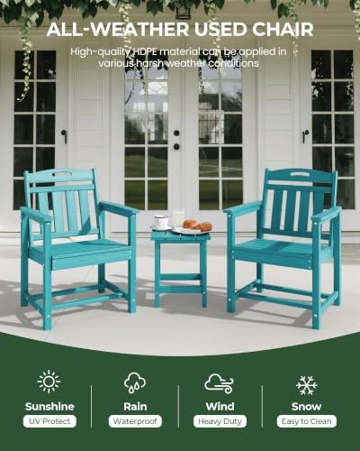 HDPE Outdoor Patio Dining Chairs with Wide Seat of 2, Oversized, LakeBlue - Image 4