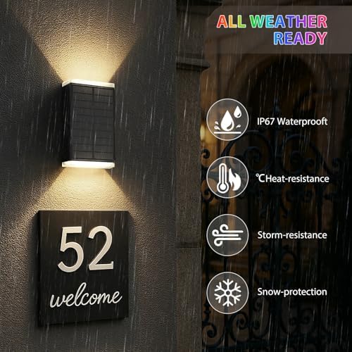 Solar Lights Outdoor,8 Lighting Modes Dusk to Dawn Lighting Wall Sconce IP67 Waterproof Up and Down Solar Wall Light Front Door Light for House, Garage, Porch,Doorway,Fence,Festival Decor (2 PACK) - Image 5