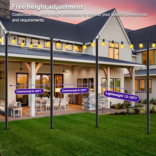 zoegi 4 Pack 10Ft String Light Poles,Light Poles for Outside Lights with Fork,Outdoor Brackets Hanging Lights,Metal Stand for Deck Patio,Backyard,Wedding,Deck,Party (4Pack) - Image 6