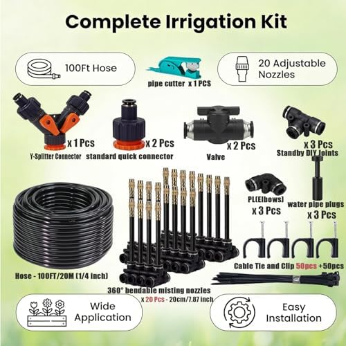 Drip Irrigation System, Upgrade Garden Irrigation Kit - 66Ft 5/16" with 20 pcs Adjustable Copper Nozzles,Automatic Atomizing Watering Sprinkler System for Outdoor,Raisedbed,Lawn,Greenhouse - Image 2