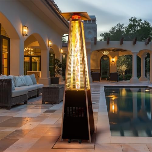Flame Pyramid Pool Heater, Triple Safety Protection Portable Patio Heater with Patio Cover, Warm Glass Tube with Durable Wheels-Black - Image 4