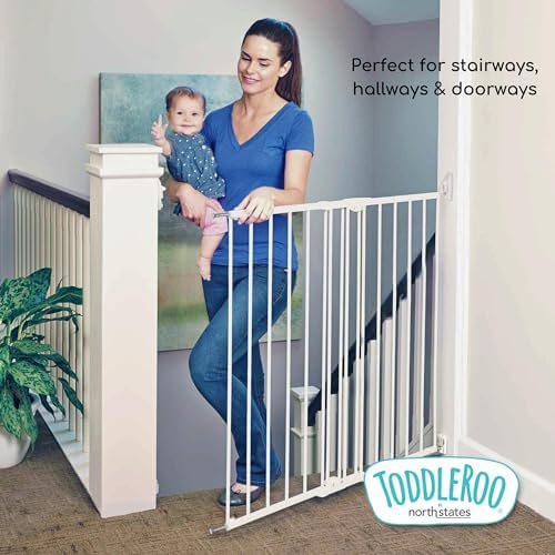 Toddleroo Easy Swing & Lock Baby Gate for Top of Stairs: 36" Tall, Ivory - Image 5