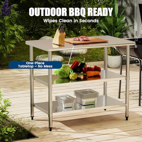 Stainless Steel Work Table 24 x 48 Inch with 2 Adjustable Undershelves, Heavy-Duty Metal Prep Table for Commercial Kitchen & Restaurant, Garage, Outdoor - Image 7
