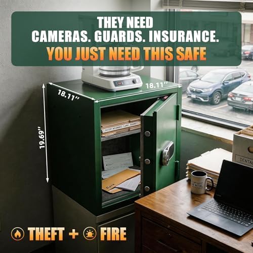 KEAR Fireproof Safe for Home, 3.8 Cub Biometric Fingerprint Safe with Fast Access, Waterproof Safe, Digital Keypad, Emergency Keys, Steel Security Safe for Documents, Cash & Handguns (Green, 3.8 Cub) - Image 2
