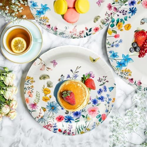 100Pcs Wildflower Party Supplies Spring Floral Wedding Birthday Decoration Include Wildflower Plates Napkins and Cups for Spring Summer Picnic Wedding Baby Shower Tea Party Decor,Serve 25 (Purple) - Image 6