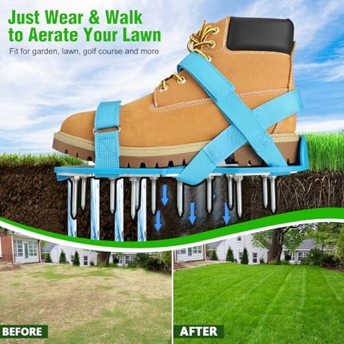 Lawn Aerator Shoes for Grass - Pre-Assembled Grass Aerator Shoes for Lawn - Soil Yard Aerator Tool for Aerating Patio Garden, Blue, Large Size - Image 7