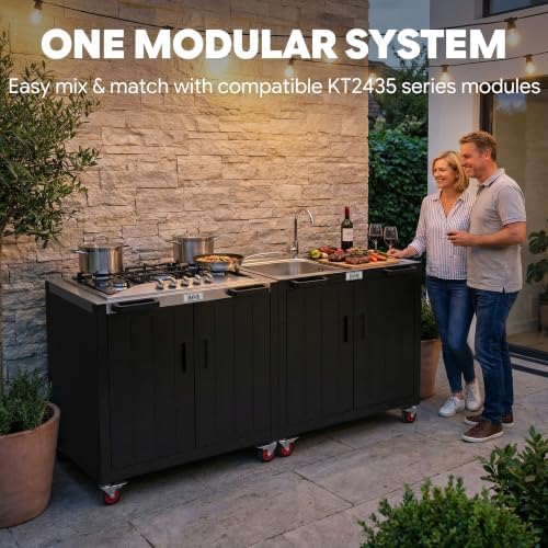 Feasto Modular Outdoor Kitchen Island with 5-Burner Gas Stove and Storage - Image 2