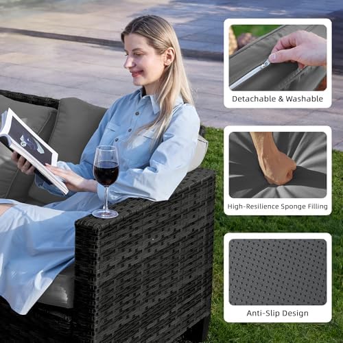 UDPATIO Patio Furniture Set, 5 Pieces Outdoor Conversation Sets with Rocking Swivel Chairs, Wicker Rattan Outdoor Sofa Set with Storage Table and Waterproof Covers for Backyard, Deck, Porch, Grey - Image 4