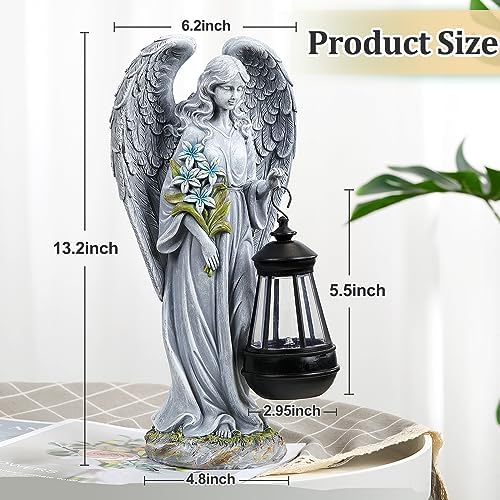 VChymm Solar Angel Outdoor Garden Decor Statues – 13.2 inches Solar Outdoor Sculptures for Outside Yard Art Patio Balcony Front Lawn Ornaments Gifts for Mom Grandma Women - Image 3