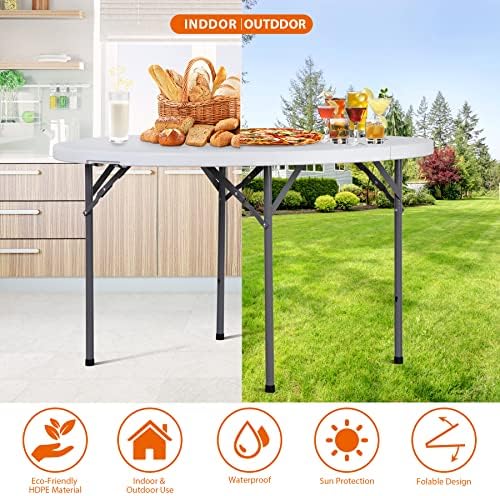 SUPER DEAL 4 Foot Round Folding Card Table, 48" Indoor Outdoor Portable Plastic Kitchen or Camping Picnic Party Wedding Event Table, White - Image 5