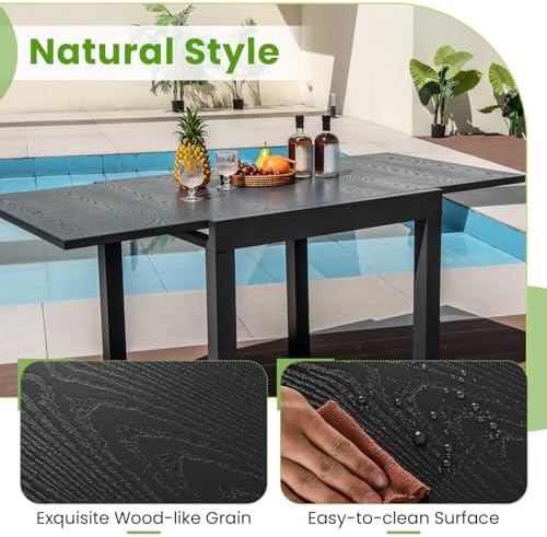 Tangkula 31.5"-63" Extendable Patio Dining Table, Aluminum Adjustable Outdoor Dining Table for 4-6 People, L-Shaped Brace Included for Fixation, Space-Saving Outside Table for Garden, Porch, Poolside - Image 6