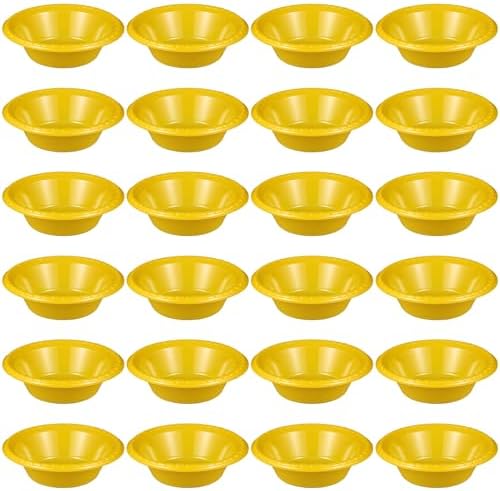 24 Pack 16oz Yellow Disposable Plastic Bowls Dessert, Ice Cream, Salad, Soup Serving Cups for Party, Picnic, Food Snacks (Yellow) by Unknown
