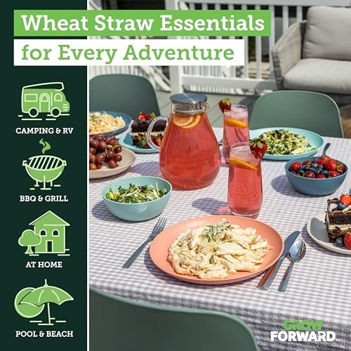 Grow Forward 24-piece Premium Wheat Straw Dinnerware Sets for 8 - Unbreakable Dishwasher & Microwave Safe Plastic Plates and Bowls Sets - Patio, Outdoors, RV, Camping Dishes - Tropical - Image 2